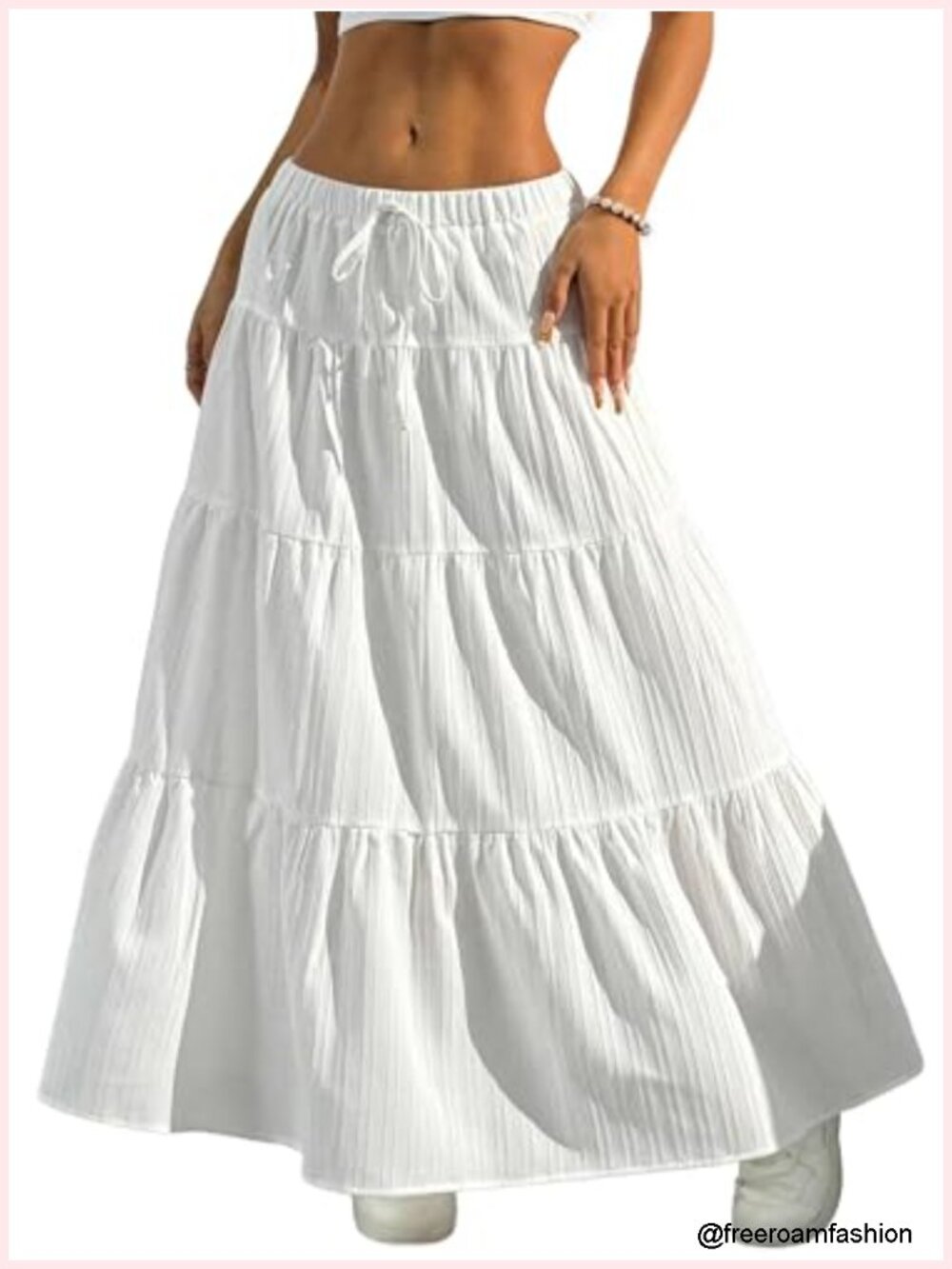 Flowy White Maxi Skirt with Ruffle Hem - Boho Casual Summer